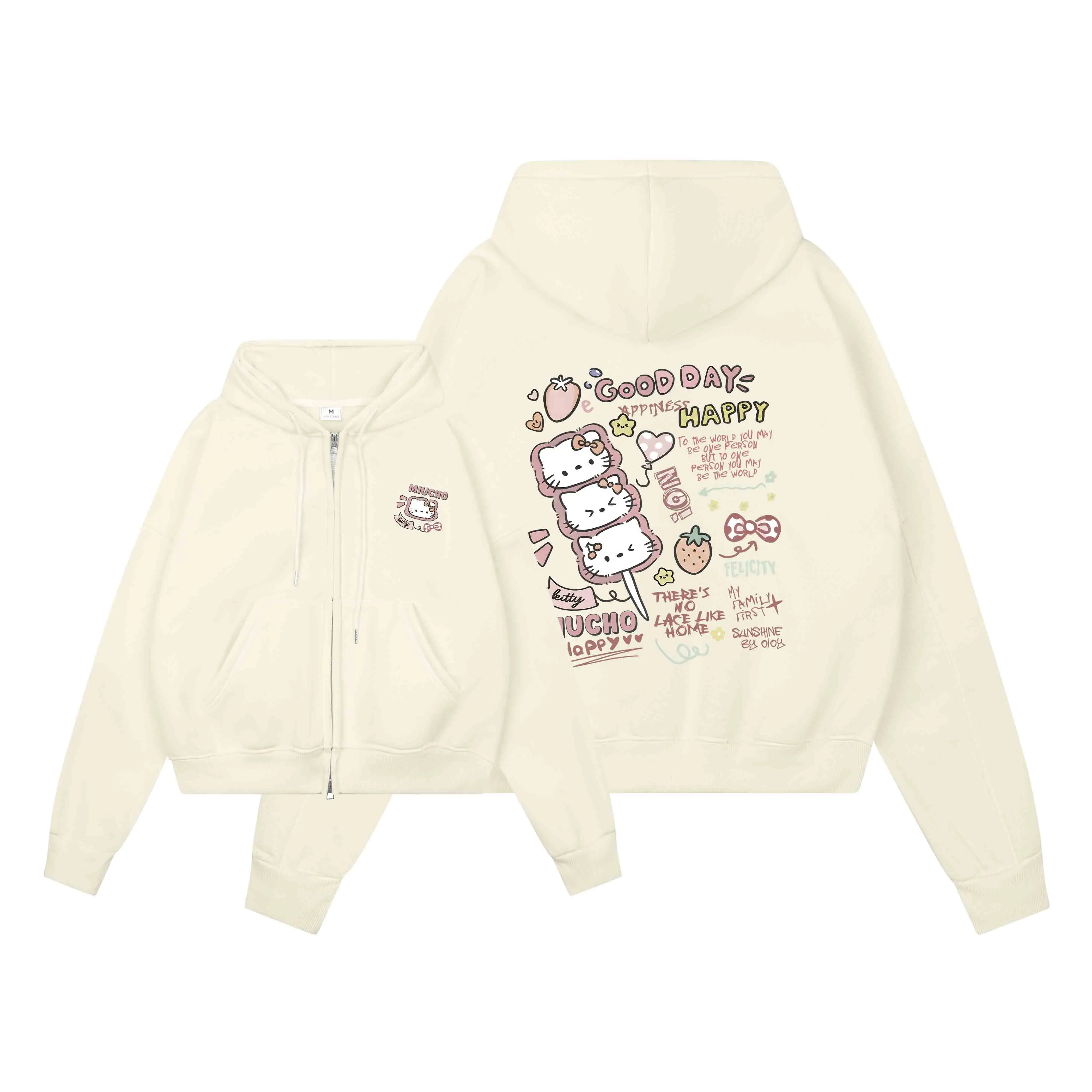 Áo hoodie zip nữ form boxy Miucho nỉ 2 da dày dặn thoáng mát hoạt hình Kitty dễ thương in mix 2823_thumbnail_10