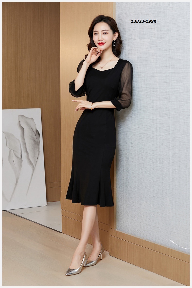 13823-Đầm suông đuôi cá phối tay voan ( cát nhật, voan ) FREESHIIP_thumbnail_2