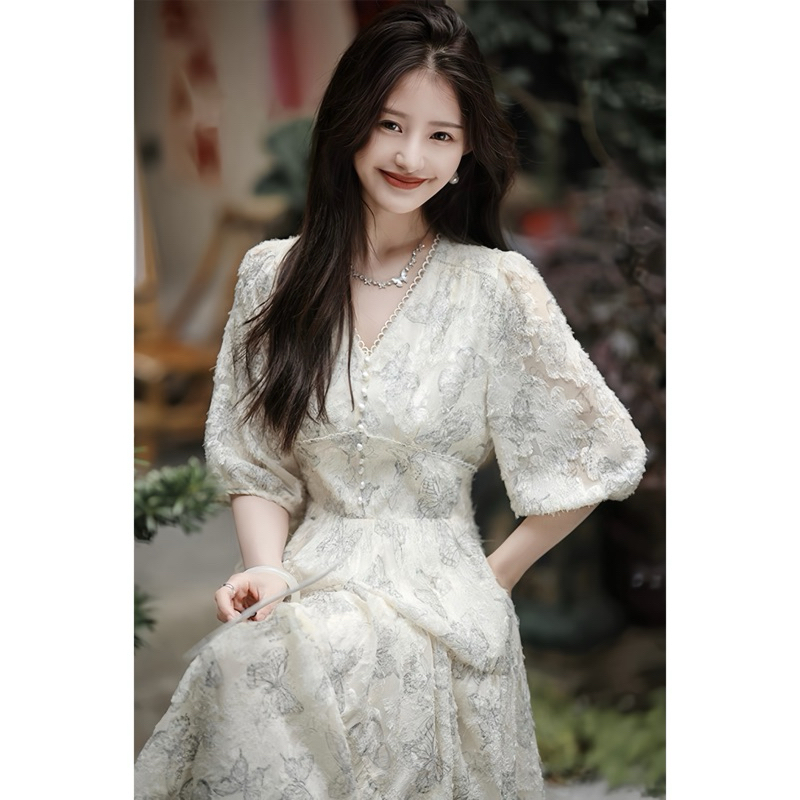 Váy Hồ Điệp cổ tim tay lỡ dáng dài, đầm nữ dáng dài hoạ tiết hồ điệp phong cách tiểu thư Loga_L786_thumbnail_1