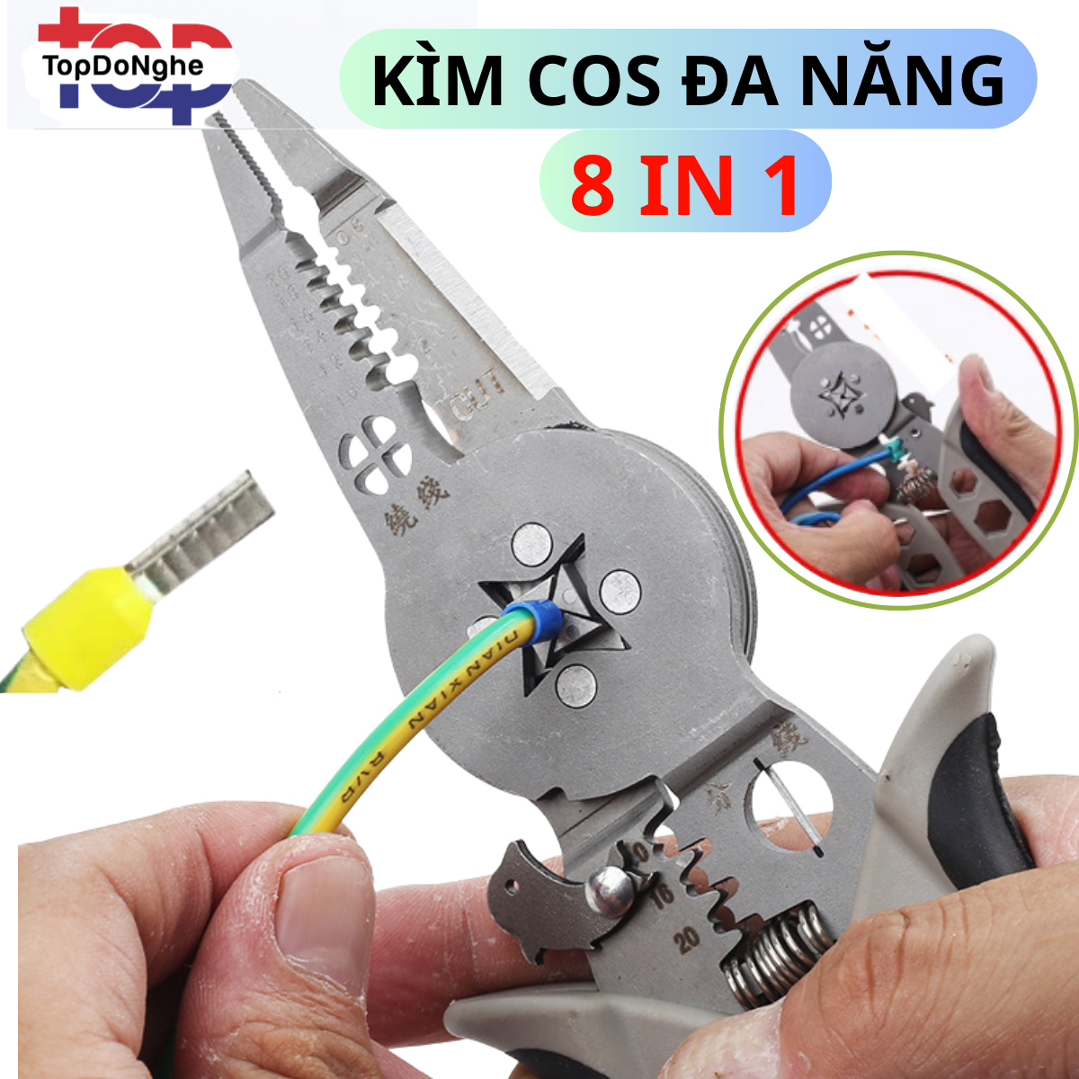 Kìm đa chức năng cắt, tước, uốn, bấm cos dây điện thương hiệu TUOCHI nội địa Trung