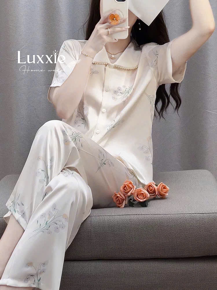 N104B Pijama lụa hoa linh lan tím viền cổ ngọc trai cộc tay_thumbnail_3