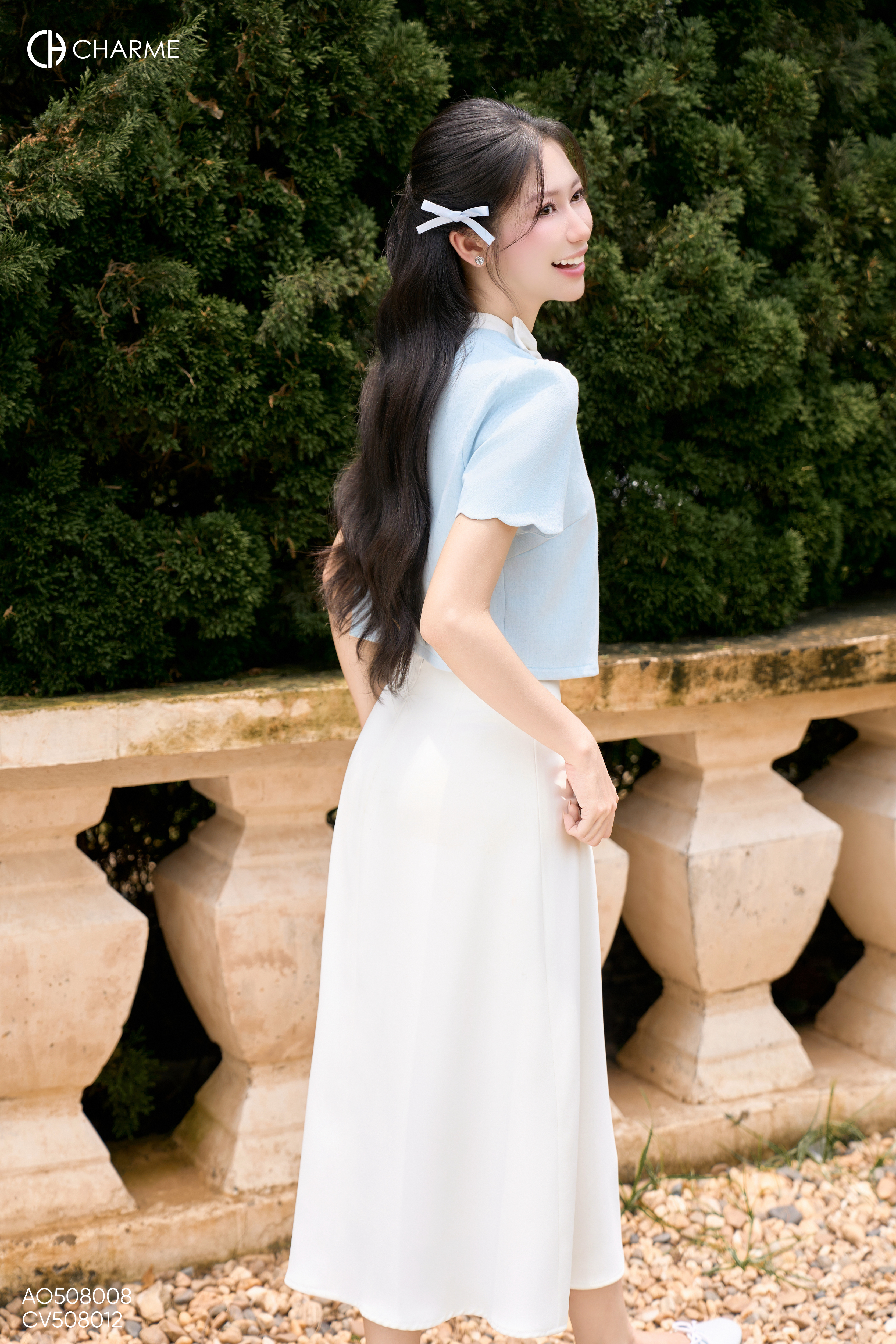 Áo cổ nơ tay sóng