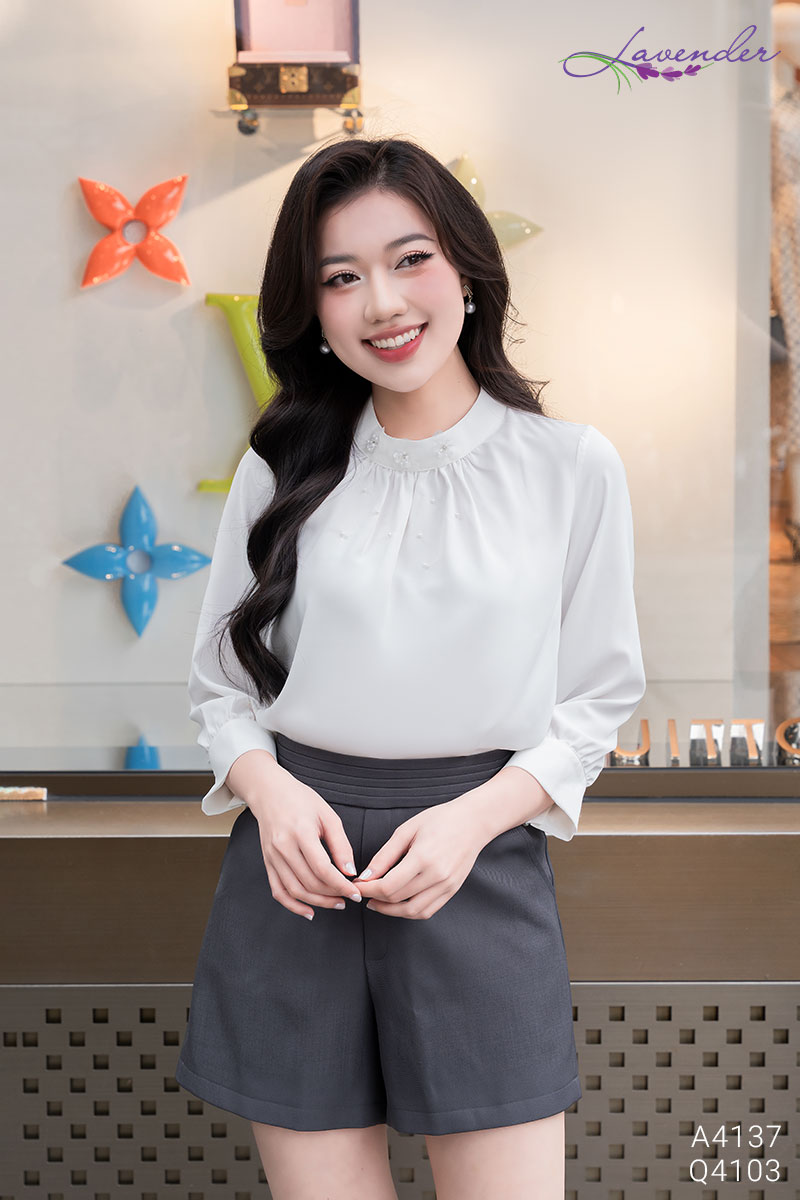 Set Áo sơ mi cổ trụ trang trí hoa S4137_thumbnail_3