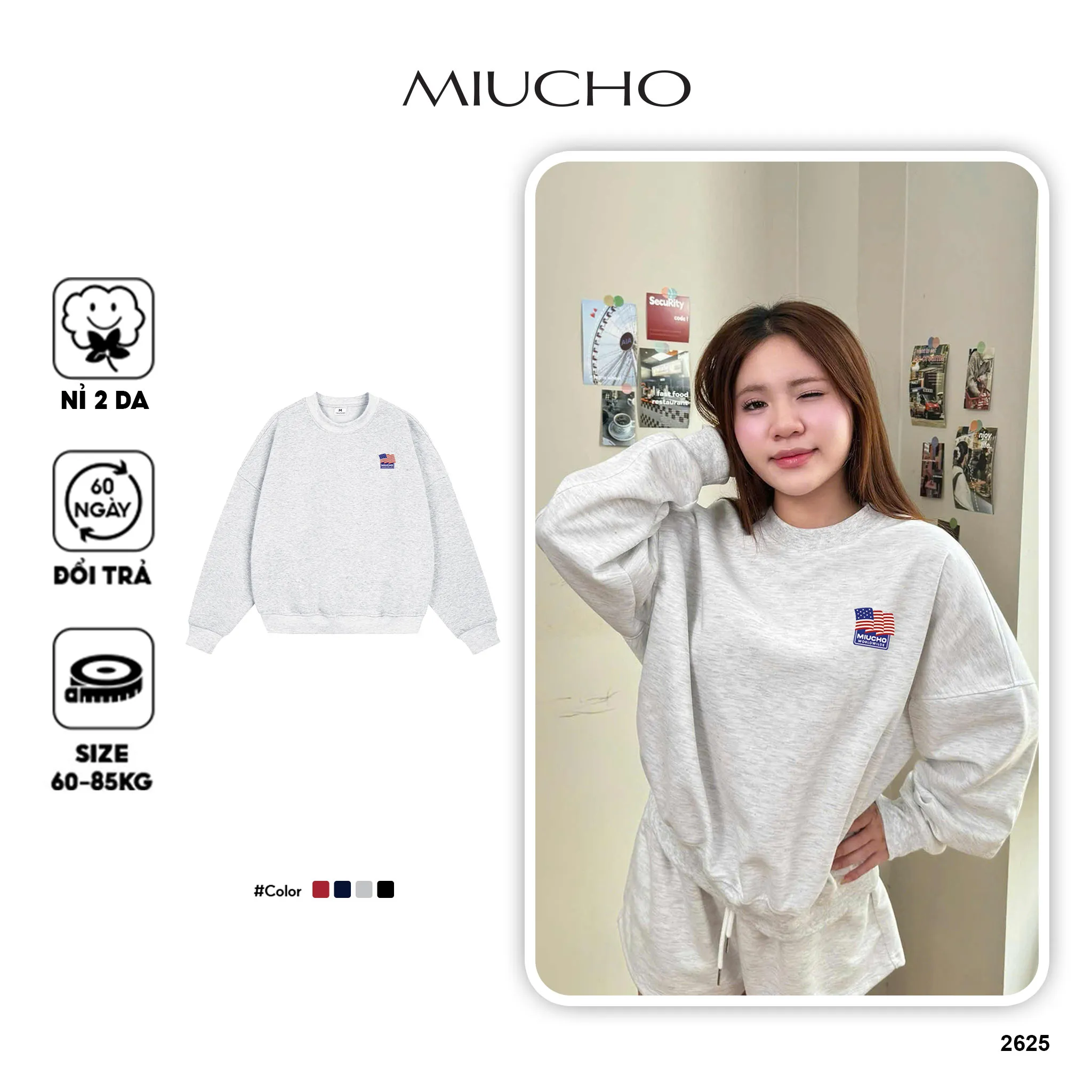 Áo Sweater tay dài form boxy unisex 2625 Miucho chất vải nỉ 2 da cao cấp thoáng mát cổ tròn in mix_thumbnail_1