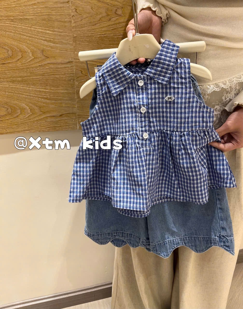 (A47) Áo sơ mi ba lỗ kẻ caro xanh siêu xinh thời trang bé gái 2025