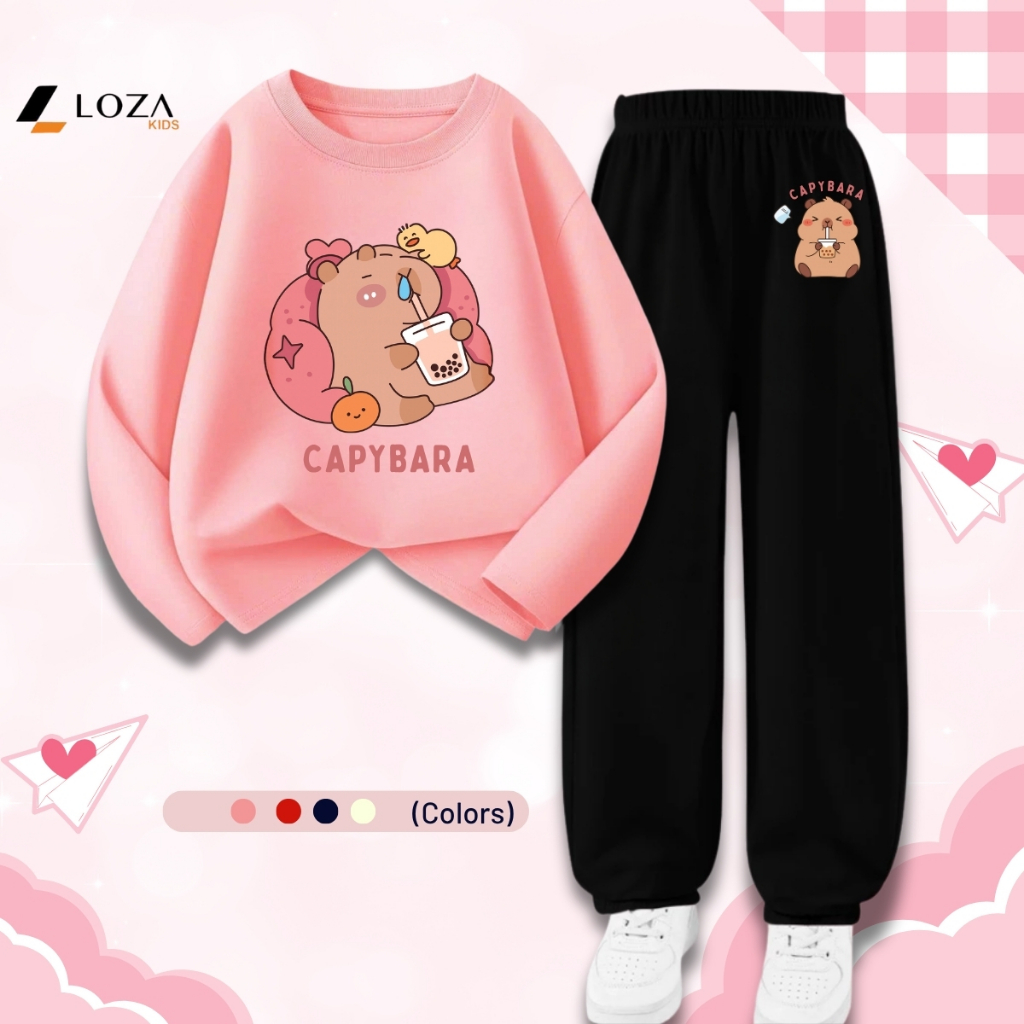 Bộ thu đông bé gái Capybara đáng yêu - Bộ quần áo dài tay cho bé gái cân nặng từ 15-43kg - Loza Kids BW001_thumbnail_3