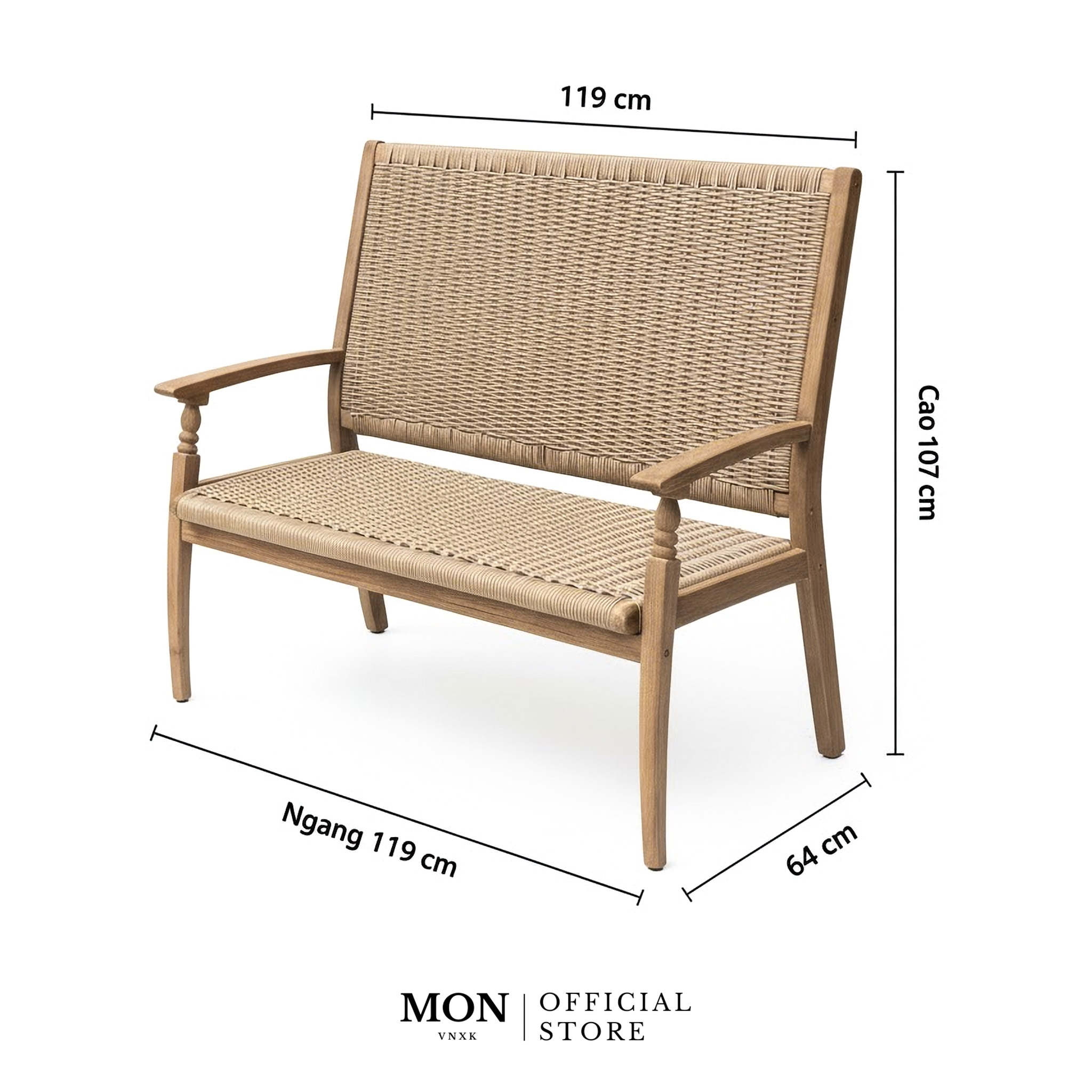 GHẾ BENCH PANAMA GỖ TEAK ĐAN MÂY