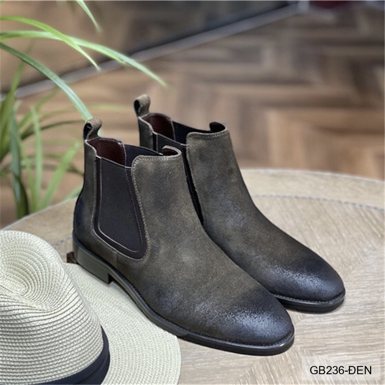 GB236 - Giày Chelsea Nam Da Heo Phong Cách Anh Quốc, Đế Cao Su Thoáng Khí, Màu Đen Kaki_thumbnail_3