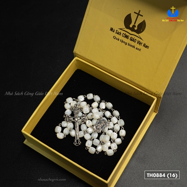 Chuỗi Mân Côi 50 ốc nón trắng cắt khúc 7ly (ovan)_thumbnail_1