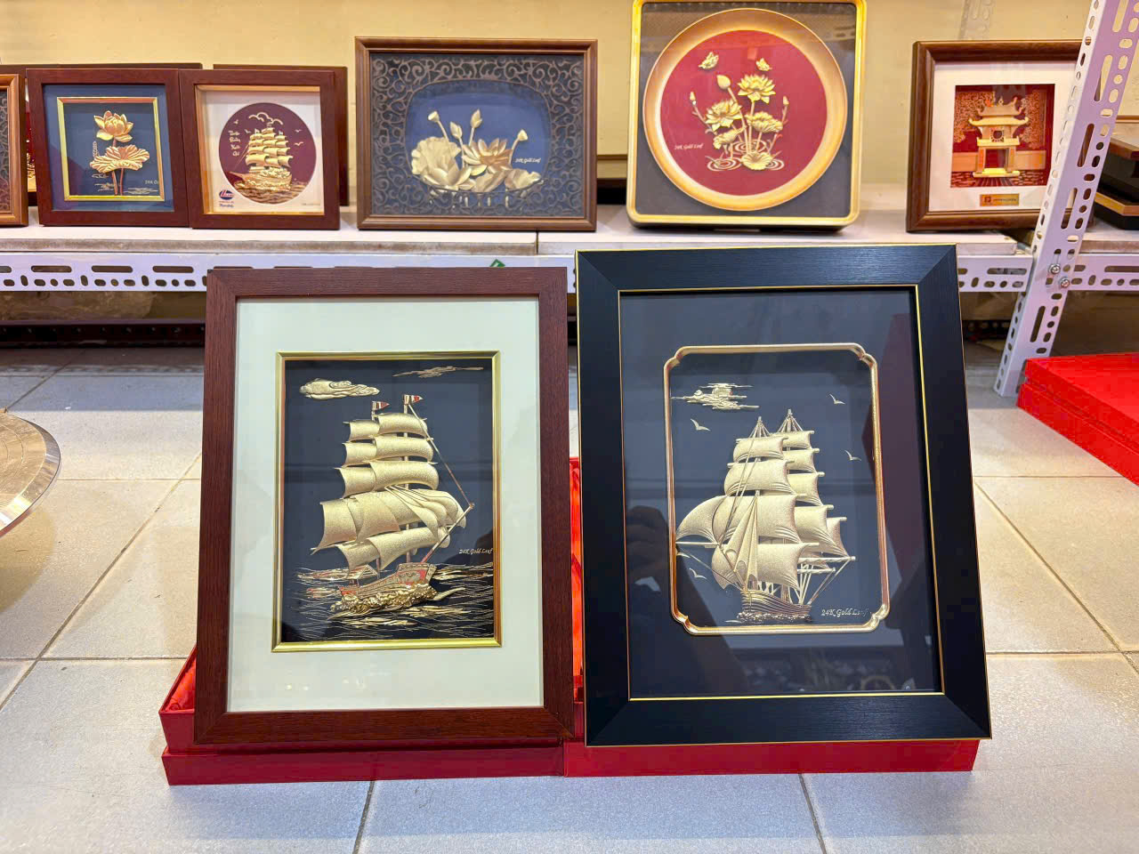 Tranh thuyền quà tặng thuận buồm xuôi gió mạ vàng 24k KT 32CM X 25CM 