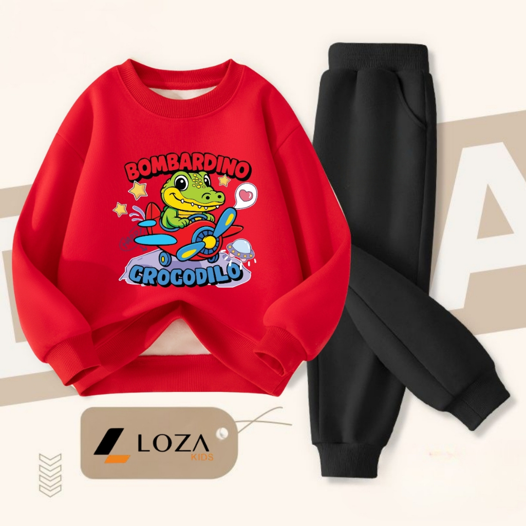 Bộ nỉ bé trai in hình Brainrot Bombardino - Loza Kids BI482