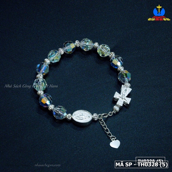 Vòng Mân Côi phale Áo Swaroski hạt tròn 8ly mix charm Thánh Giá Đức Mẹ bạc P19_thumbnail_2
