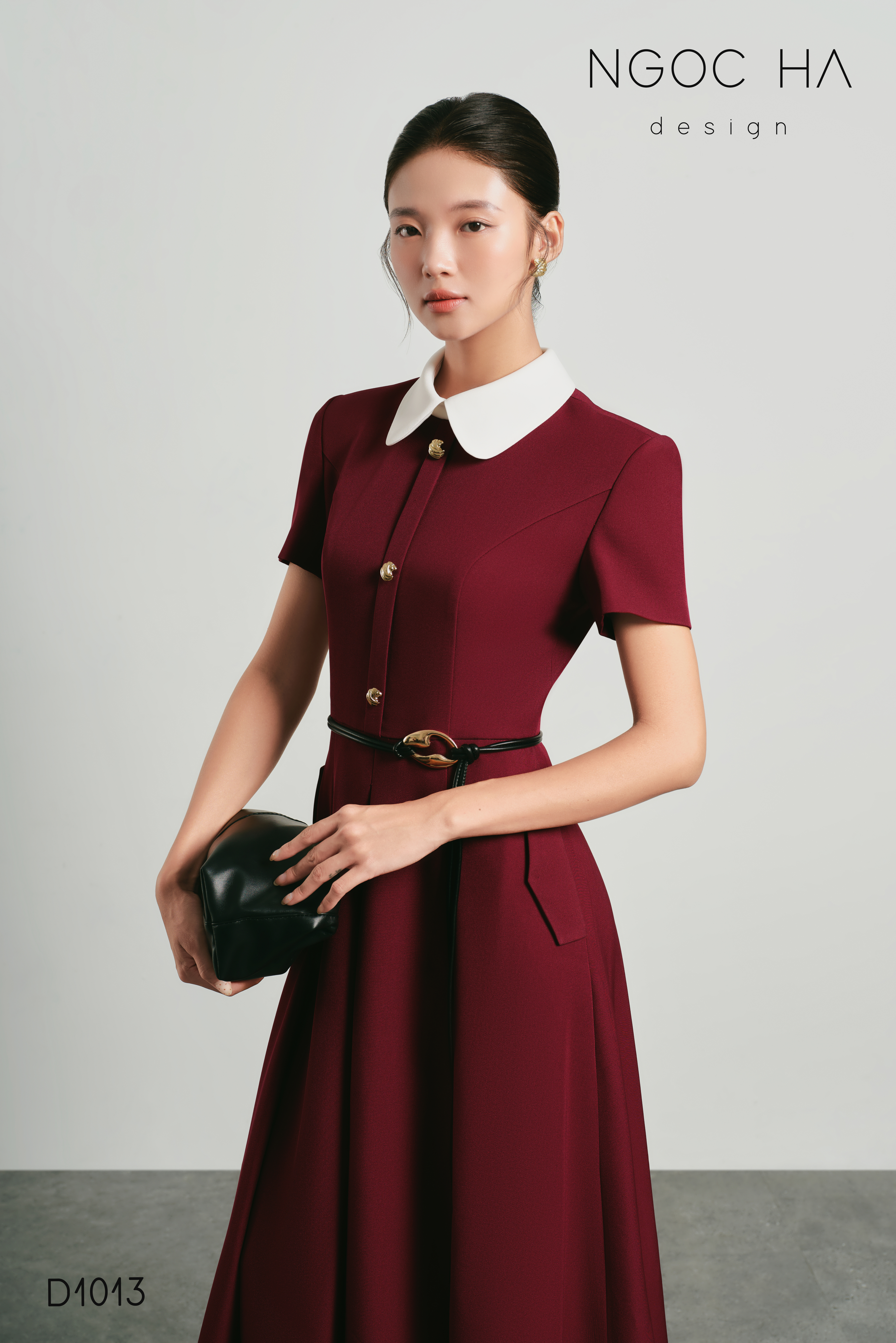 Claire Dress_ Đầm Xòe Màu Đỏ Mix Cổ Trắng D1013_thumbnail_4