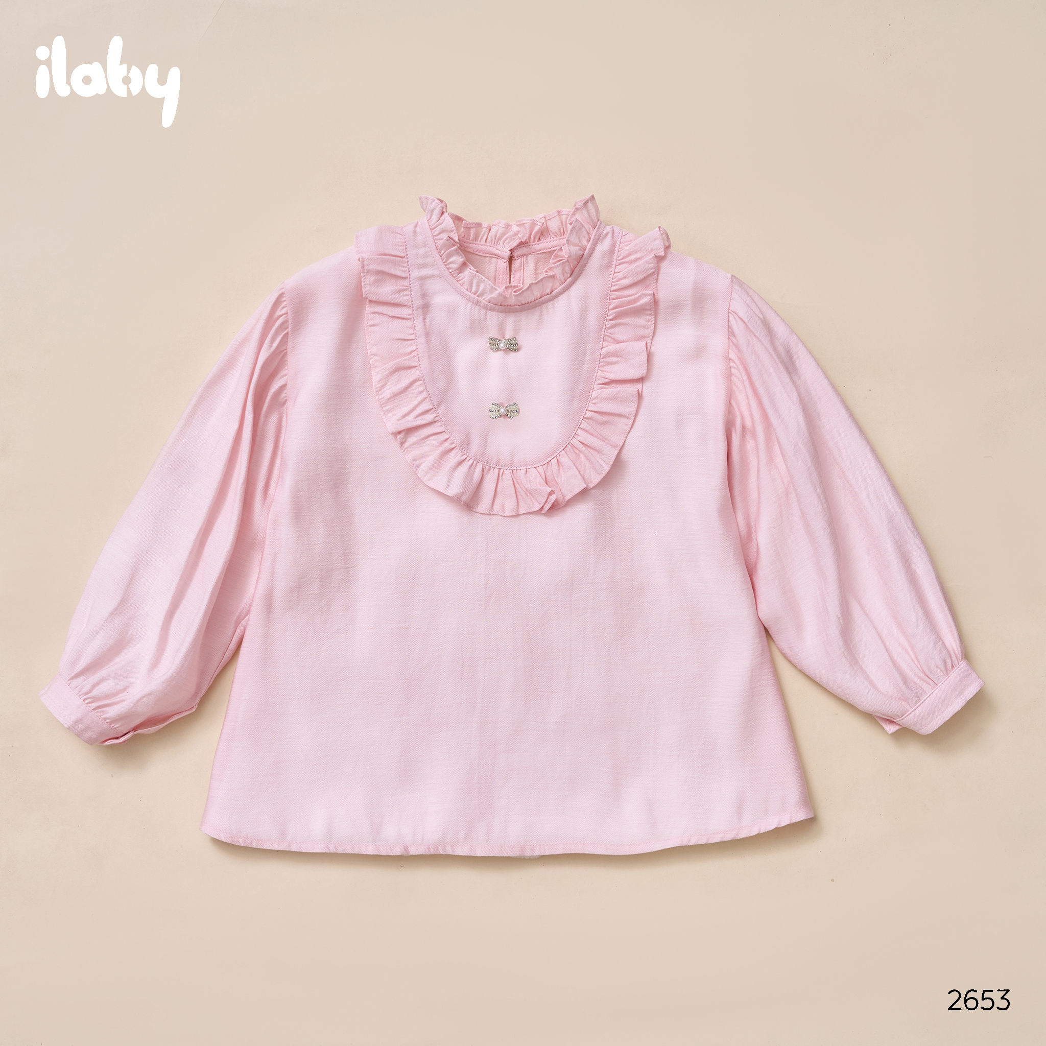 Áo cổ nhún bèo đính nơ xinh xắn