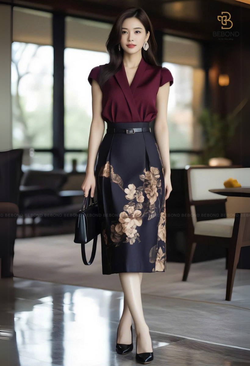 Áo sơ mi lụa cổ V 𝐂𝐡𝐫𝐢𝐬𝐭𝐢𝐞 màu ĐỎ ĐÔ