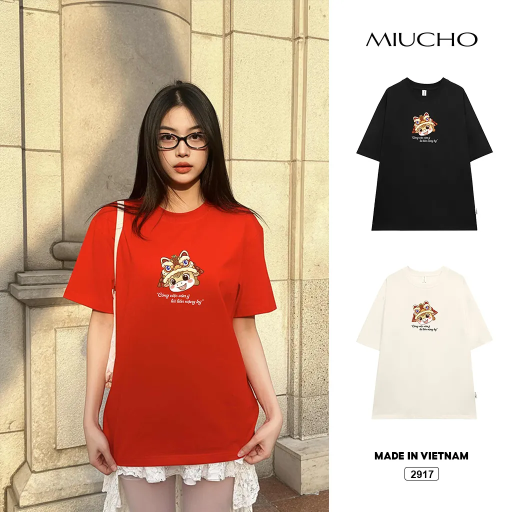 Áo thun nam nữ form rộng Miucho vải cao cấp thấm hút thoáng mát lời chúc ngày tết 2917