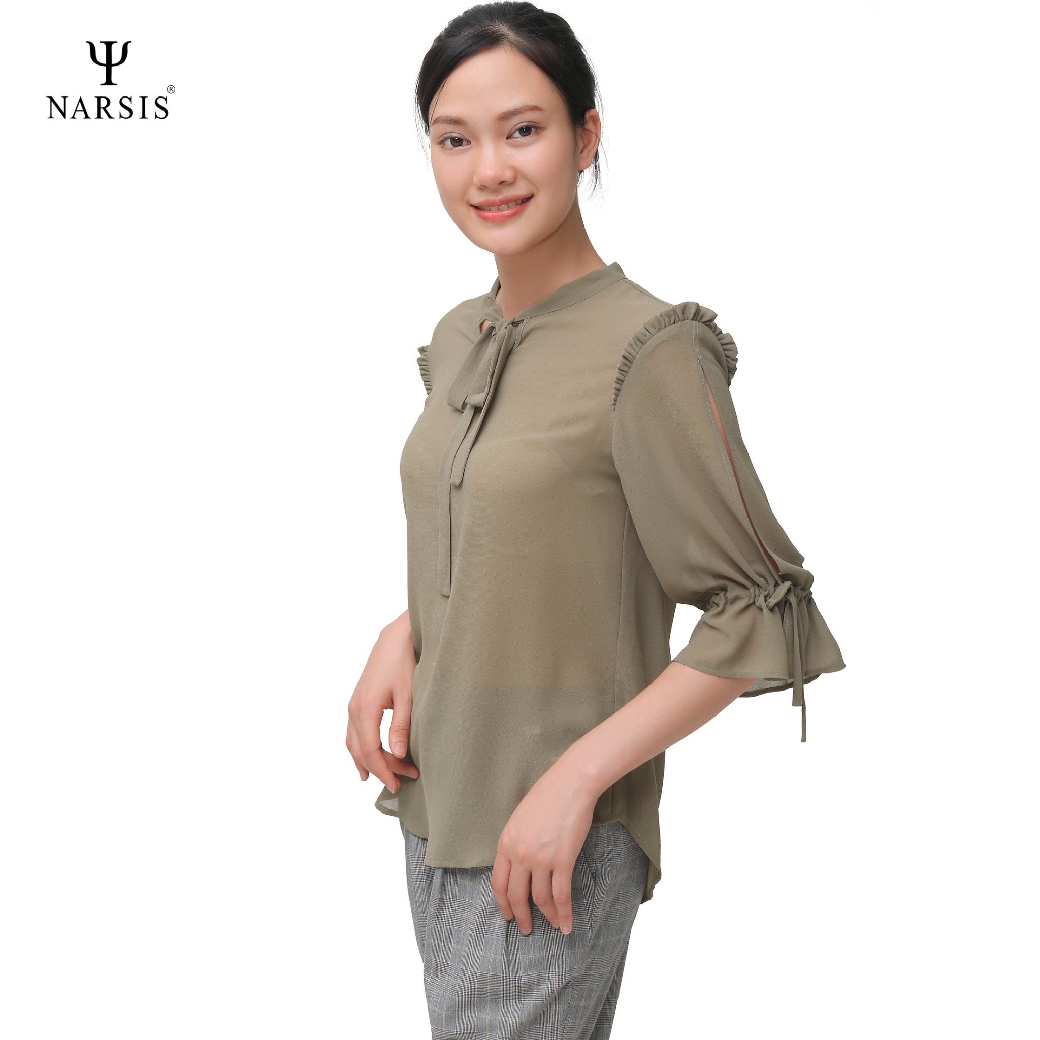 ÁO VOAN NỮ CÔNG SỞ - XANH RÊU L9049 NARSIS CHẤT LIỆU THOÁNG MÁT, DỄ CHỊU, THOẢI MÁI CẢ NGÀY, DỄ V...