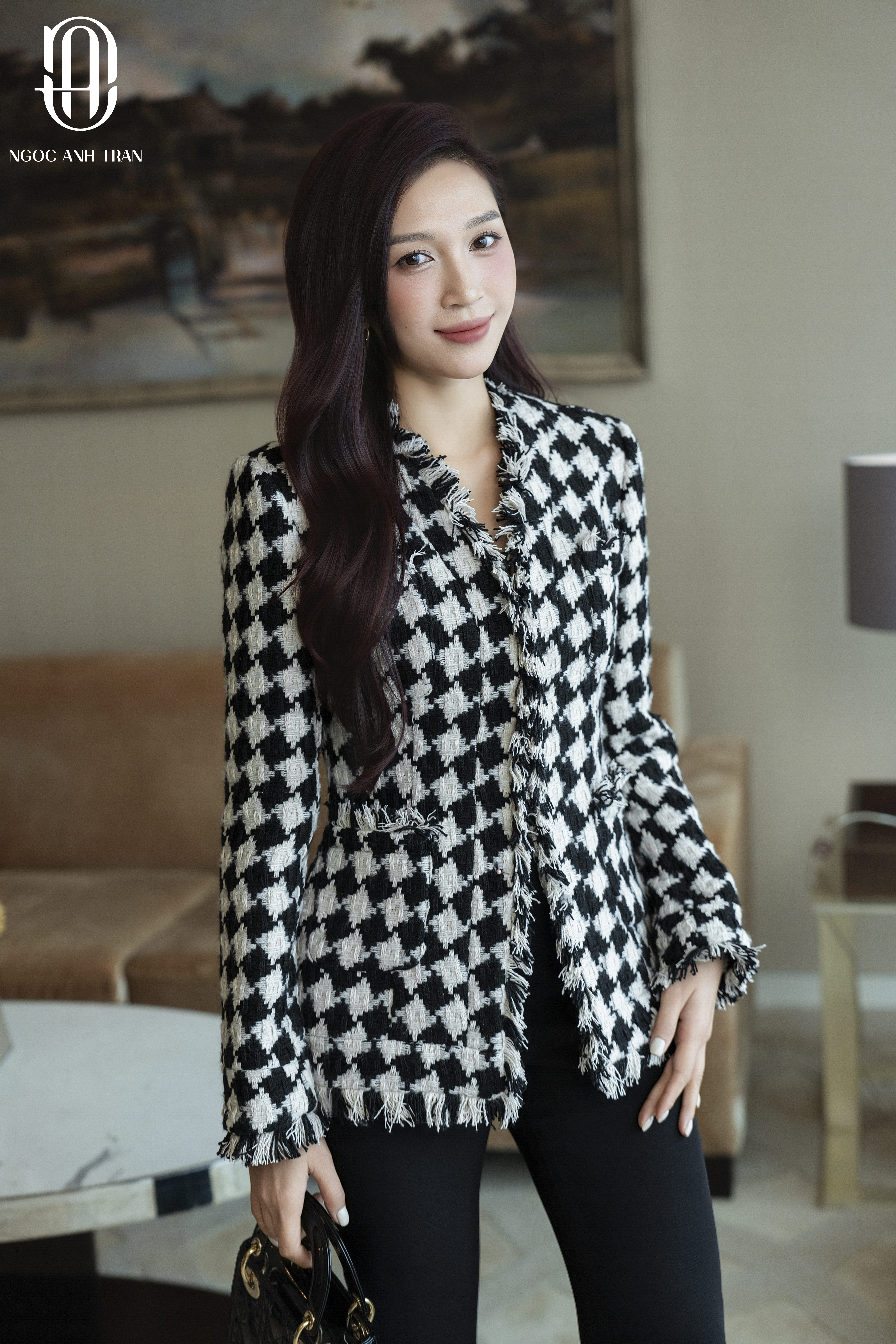 A254 - Áo khoác dạ kẻ ô đan chéo đen trắng_thumbnail_2