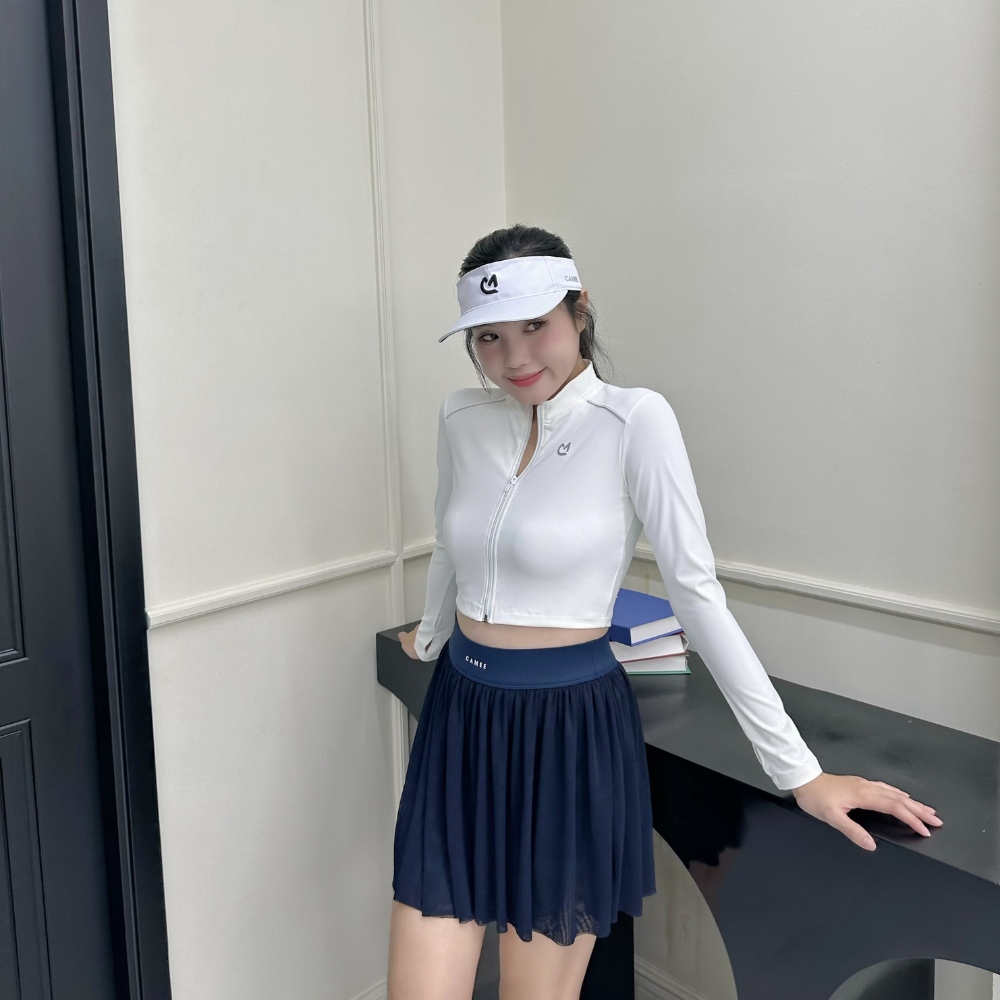 Set Áo Dài Tay Trắng + Váy Lưới Navy