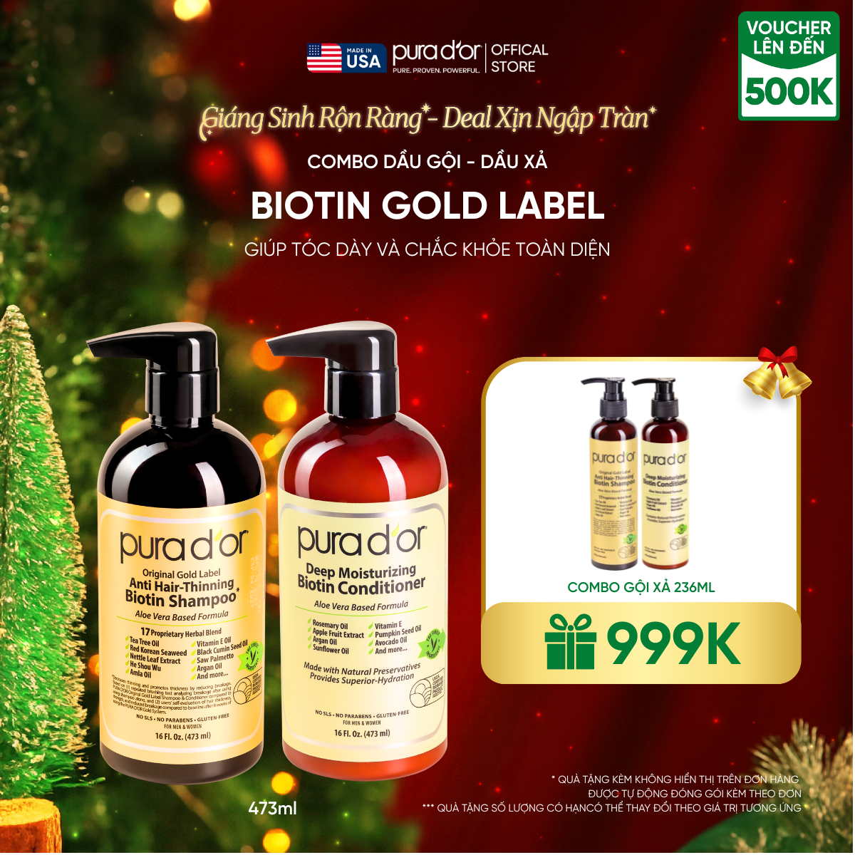 Combo Gội - Xả Biotin Pura D'or Original Gold Label & Deep Moisturizing Chăm Sóc Da Đầu, Dưỡng Ẩm Chuyên Sâu 473ml