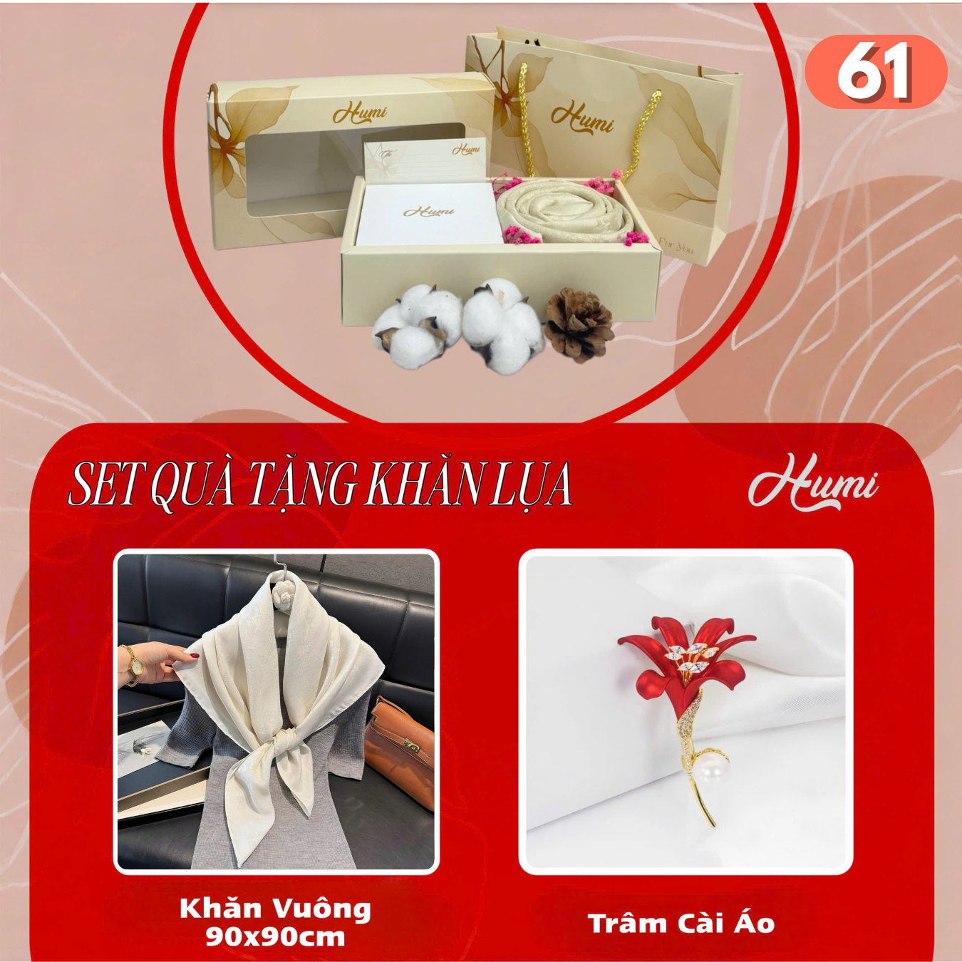 SET QUÀ KHĂN VUÔNG KIM TUYẾN 90X90CM