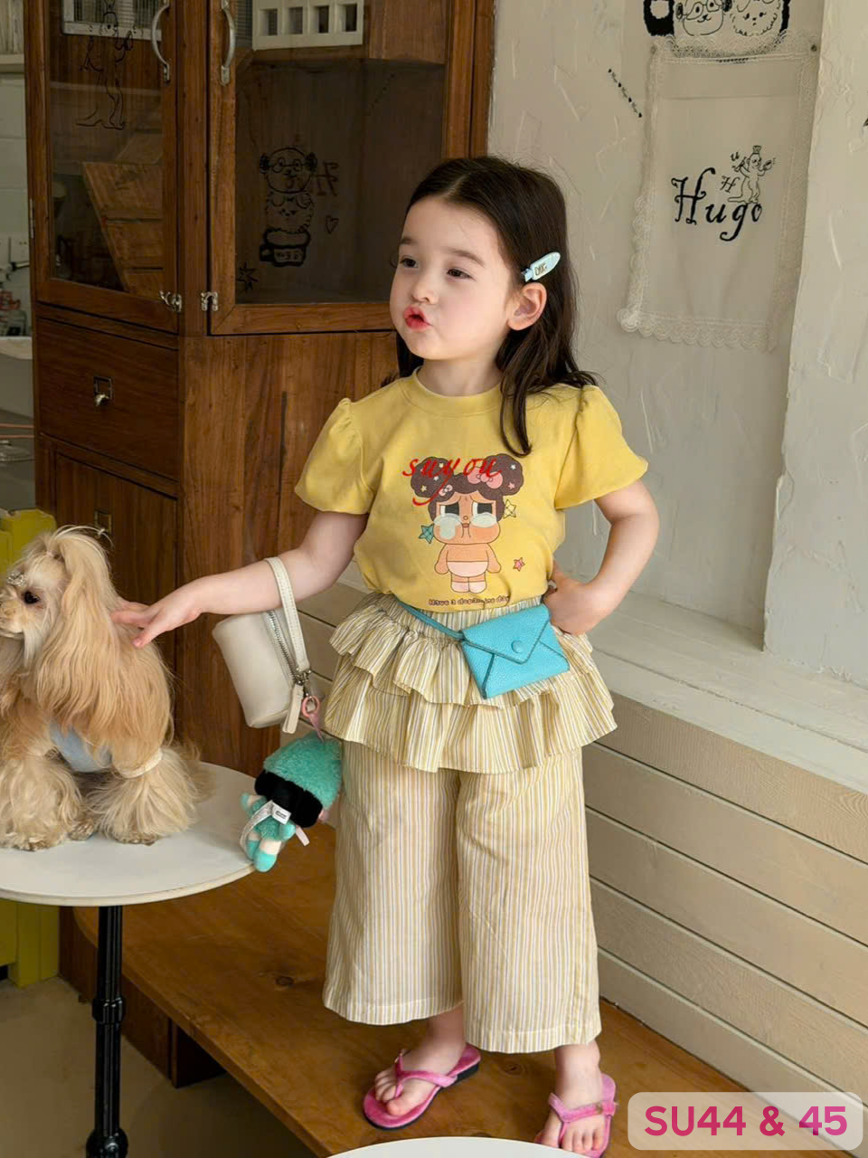 SU45 - Quần dài kẻ sọc ống rộng màu kem hãng Suyou