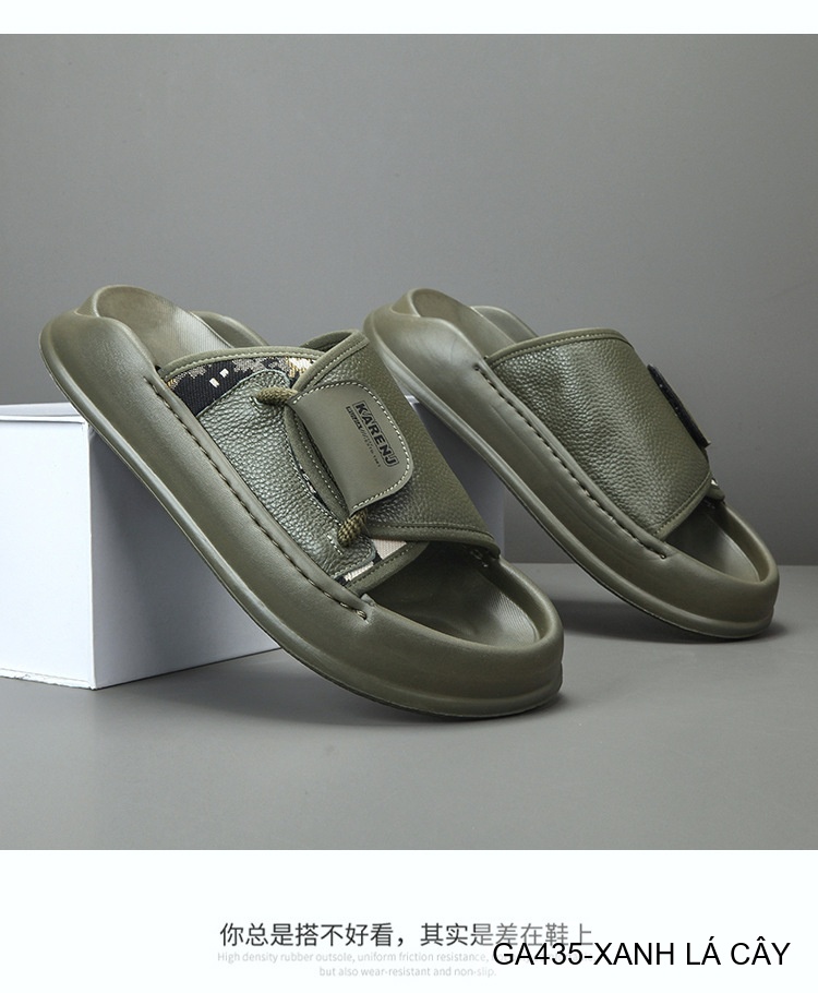 GA435 - Dép nam đế dày thời trang, chất liệu da bò mềm, màu xanh lá và đen_thumbnail_7