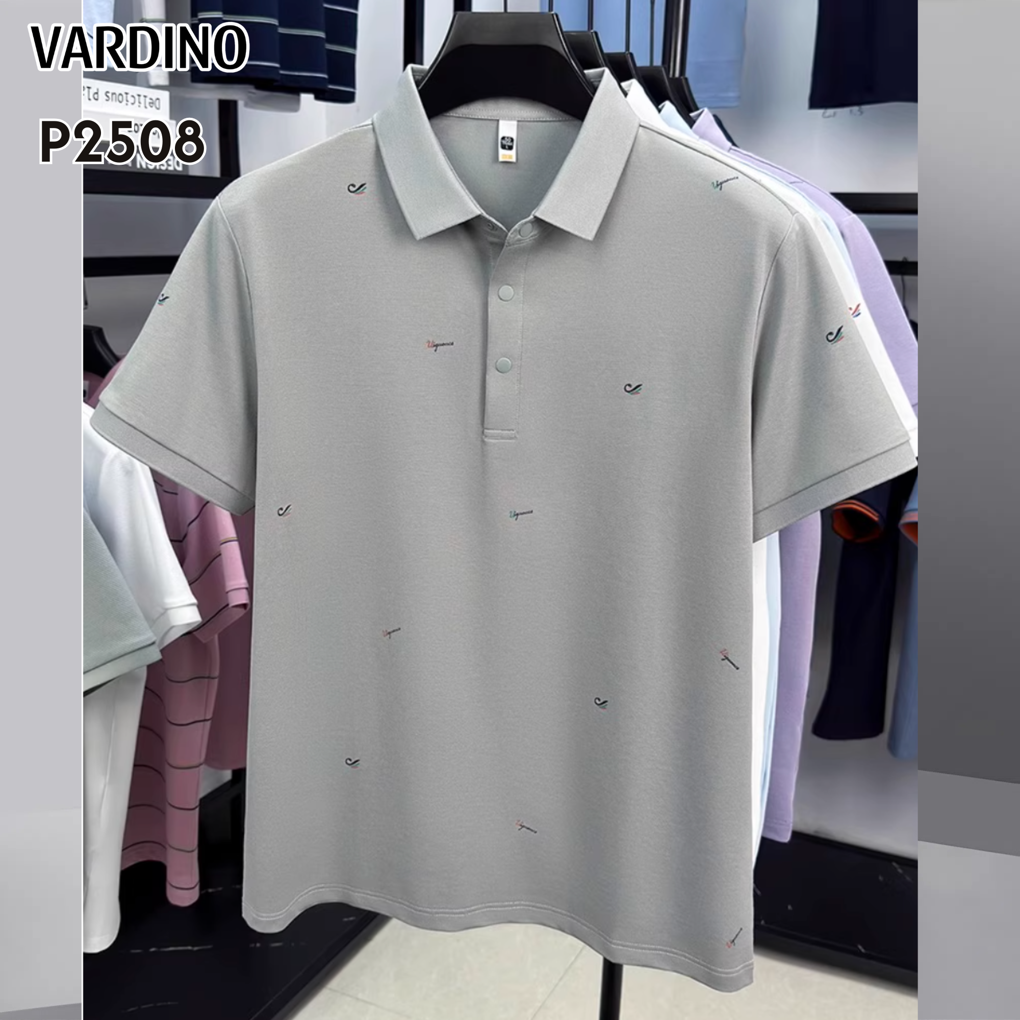 Áo polo cotton pima họa tiết ghi Vardino P2508_thumbnail_2