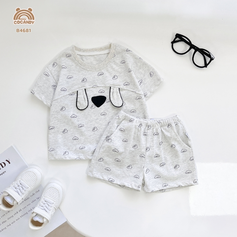 Bộ cộc thun XÁM họa tiết cún con