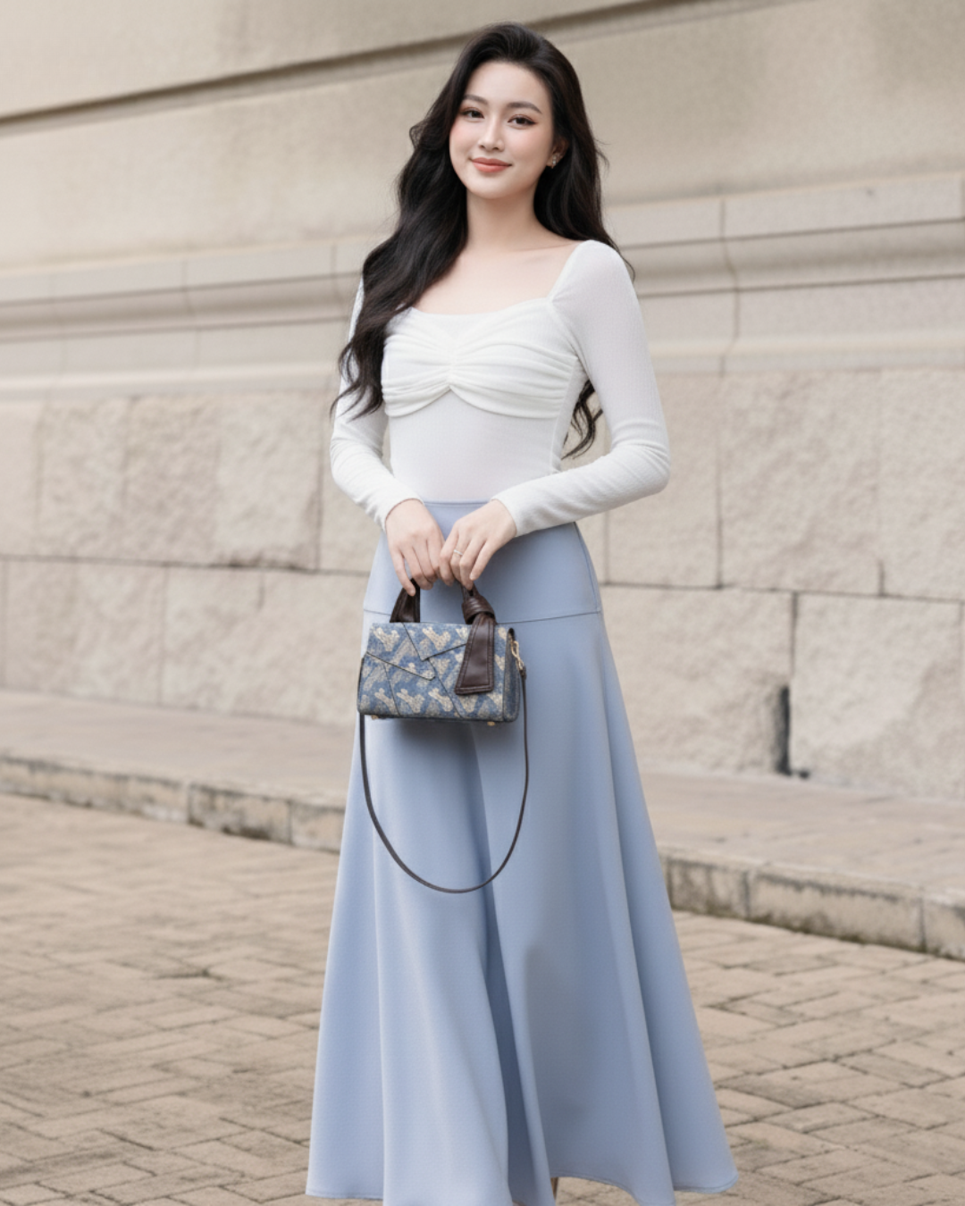 Túi xách UHE_2519 Vera – túi kẹp nách họa tiết vintage, tay cầm da nâu_thumbnail_10