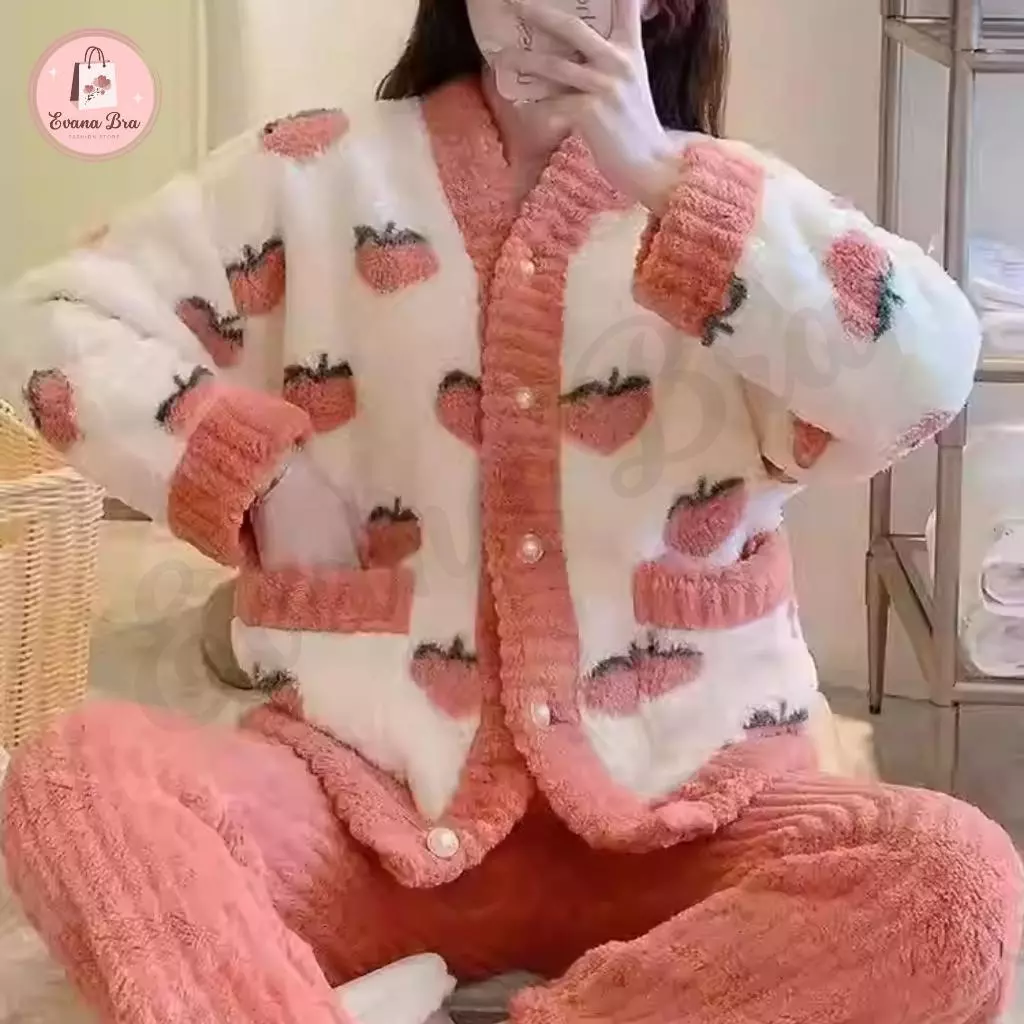 Set Đồ Bộ Nữ Lông Cừu Đào Hồng Moon Bra Giữ Ấm Ủ Kem