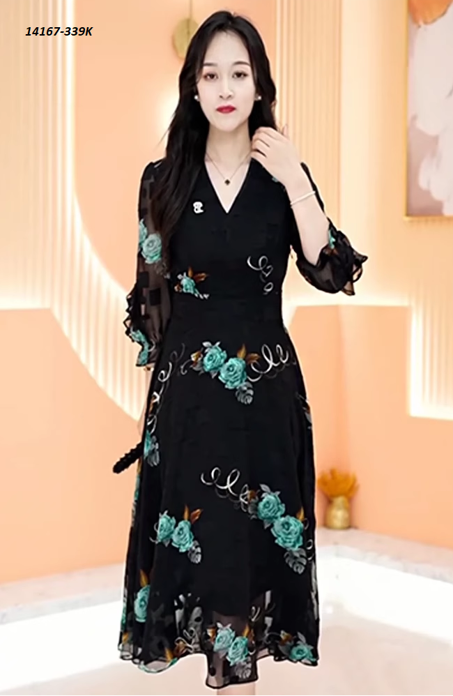 14167-Đầm voan lưới tay dài in hoa 3D (voan in, lót)FREESHIP_thumbnail_2