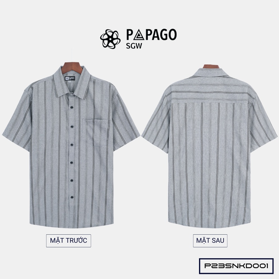 Áo sơ mi nam trung niên PAPAGO tay ngắn lai bầu vải xô đũi mềm mịn cao cấp kẻ sọc - P23SNKD001_thumbnail_3