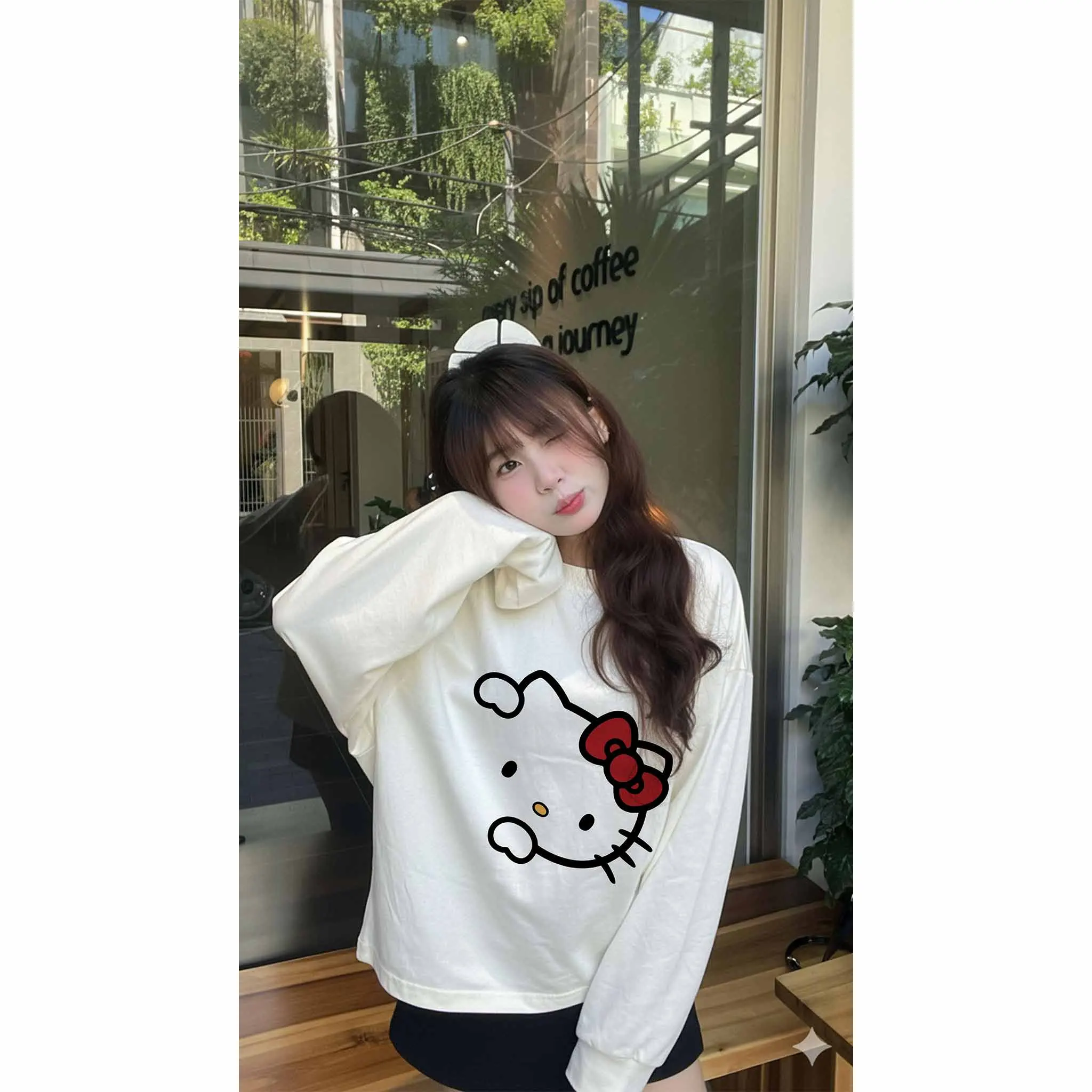 Áo thun nữ form boxy tay dài Miucho cotton dày dặn thoáng mát cổ tròn Hello Kitty in mix 2774_thumbnail_6