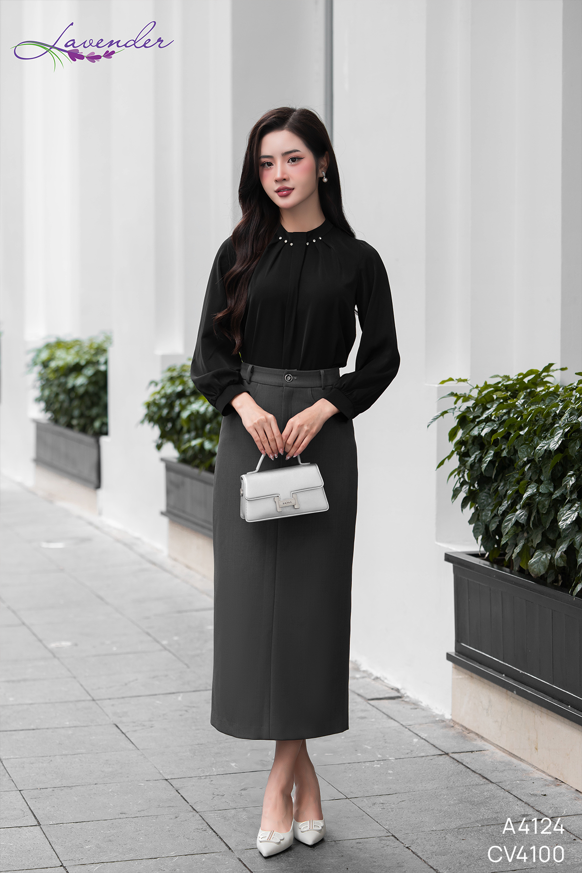 Áo sơ mi cổ trụ tay dài 2 màu xanh ngọc, đen A4124_thumbnail_5