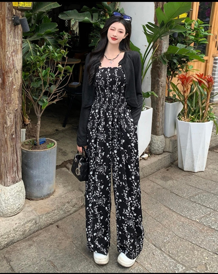 Jumpsuit ống rộng họa tiết 2 dây bo thun ngực_thumbnail_0