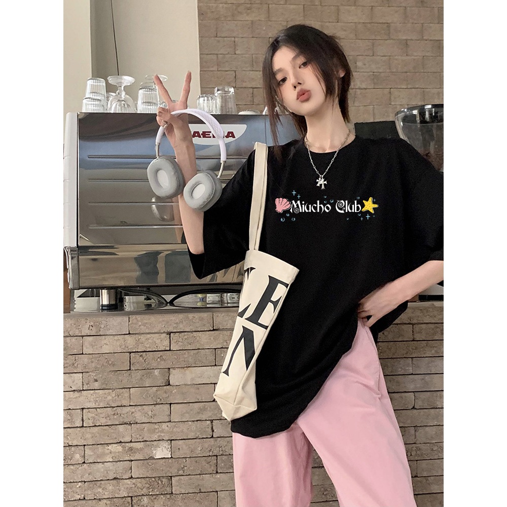 Áo thun form rộng unisex mùa hè ATD1038 Miucho vải cotton tay lỡ cổ tròn in mix_thumbnail_5