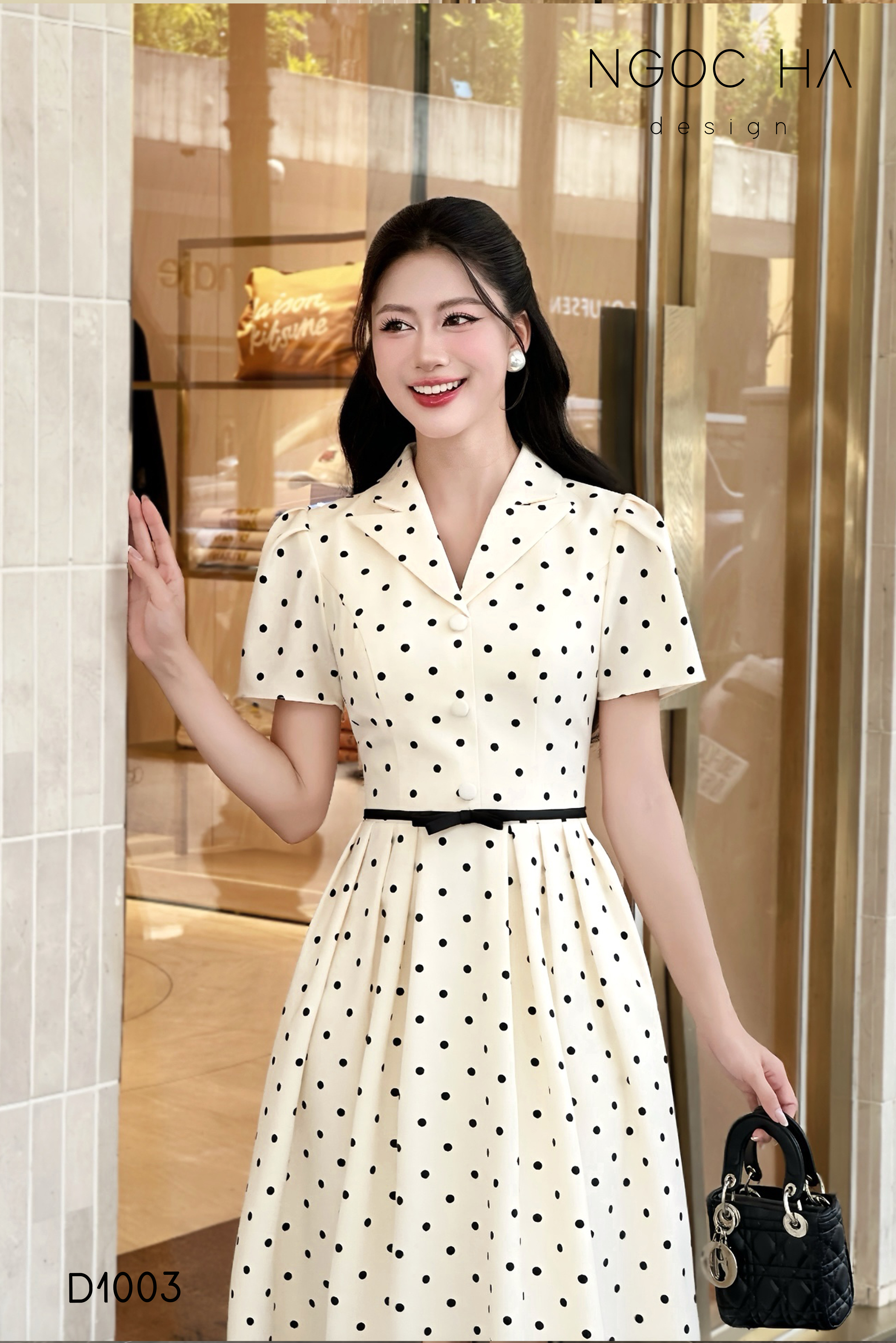 Lamia Dress_ Đầm Chấm Bi Cổ Vest Màu Kem D1003_thumbnail_2