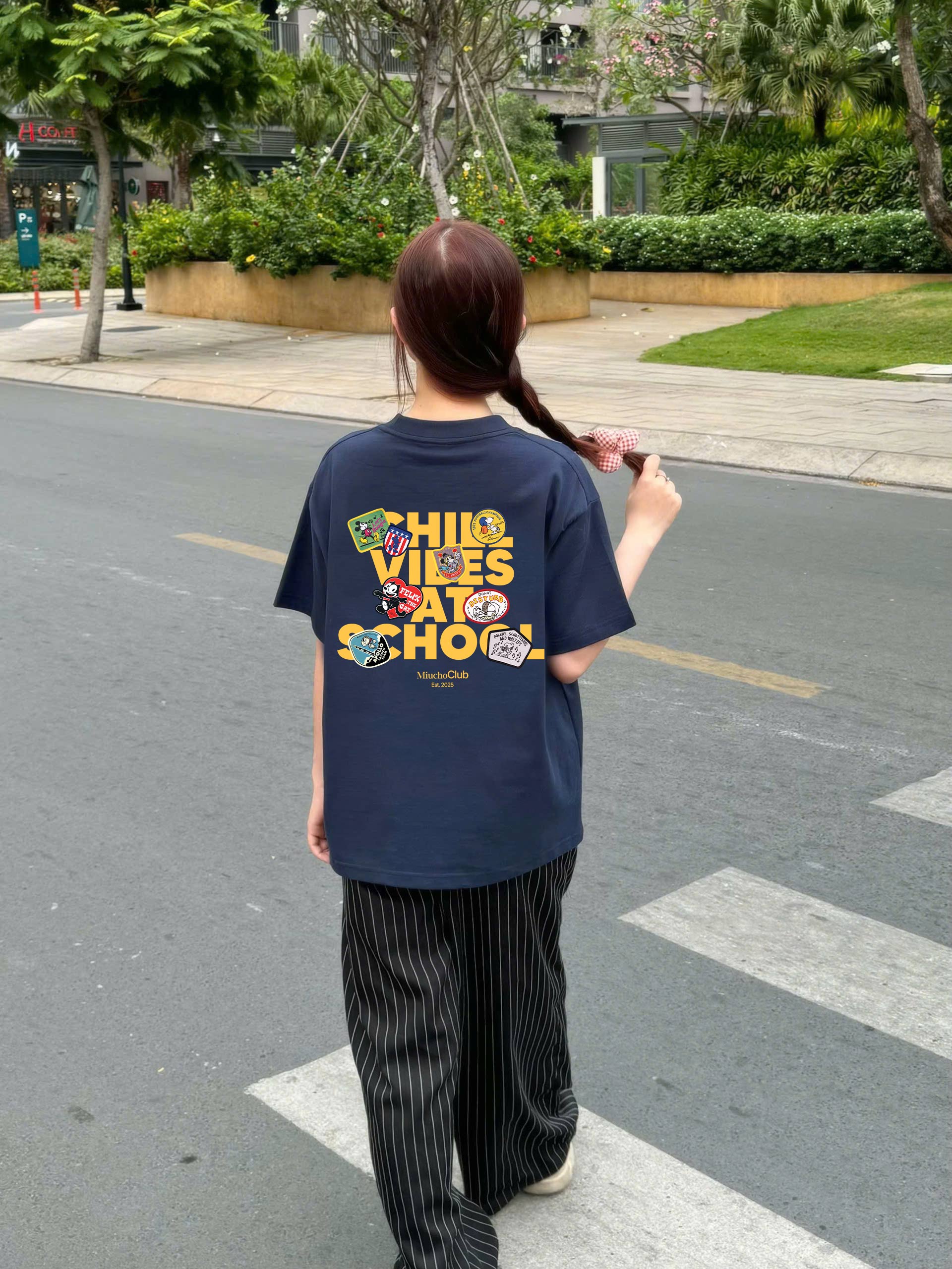 Áo thun boxy chill vibes AXD2434 Miucho cổ tròn vải cotton 2c 250gsm đứng form in mix_thumbnail_6