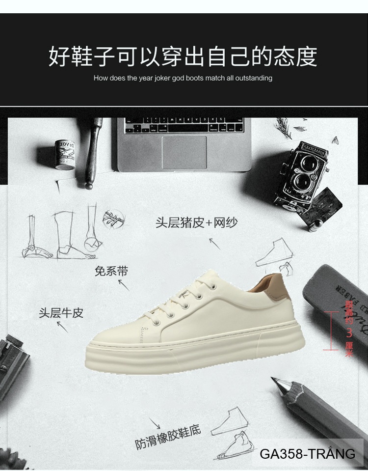 GA358 - Giày Sneaker Nam Đế Dày Phong Cách Hàn Quốc Da Bò Thoáng Khí_thumbnail_11