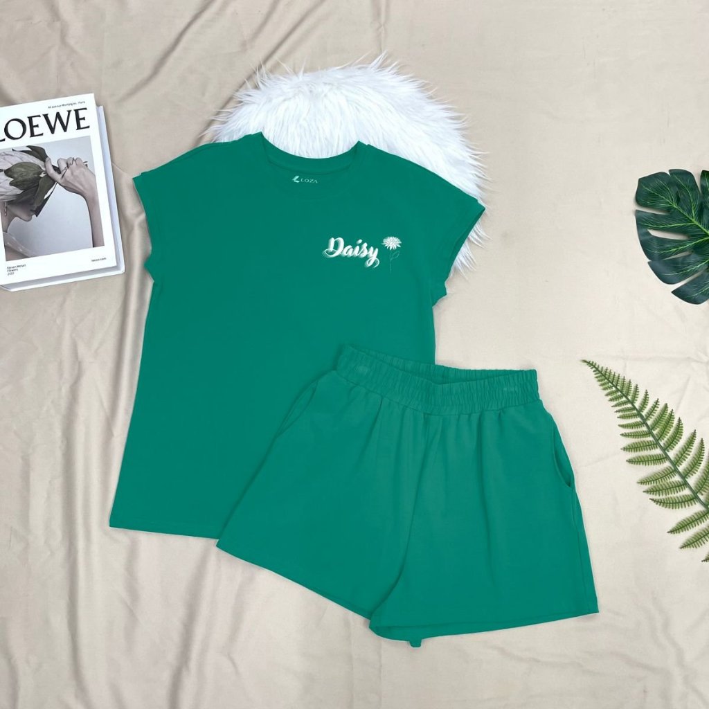 [Form Vừa] Set đồ nữ (áo thun + quần đùi) mặc nhà sang chảnh in chữ thời trang - Đồ bộ nữ cotton form vừa Loza G0102_thumbnail_2