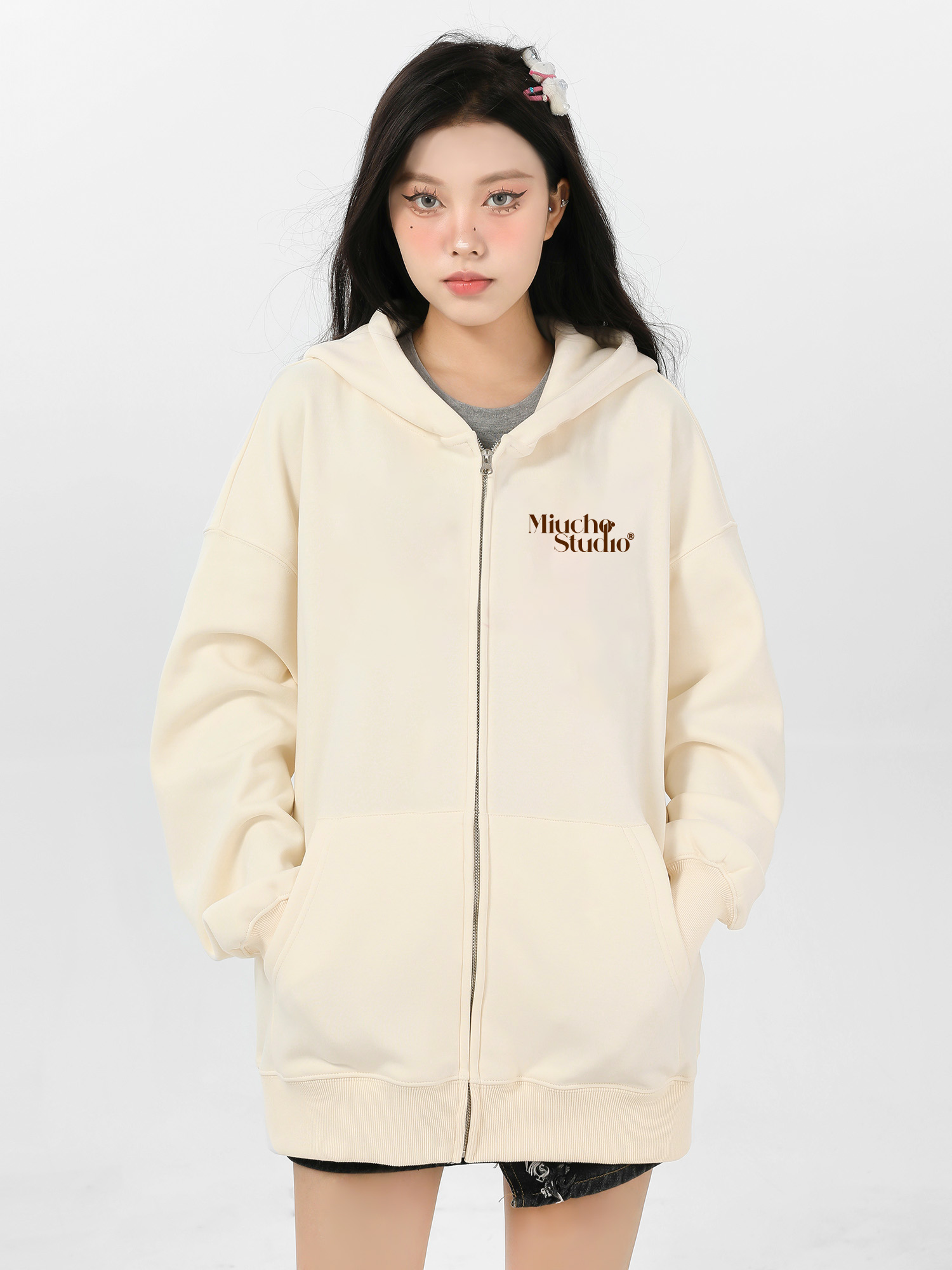 Áo hoodie zip local brand HZD1579 Miucho vải nỉ chân cua dày dặn mủ rộng in typography_thumbnail_4