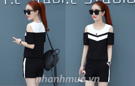 Set áo khoét vai + quần short thể thao cá tính 12095 (PHỐI ĐỎ M,L,XL. PHỐI TRẮNG : M,L,XL, 2XL)_thumbnail_0