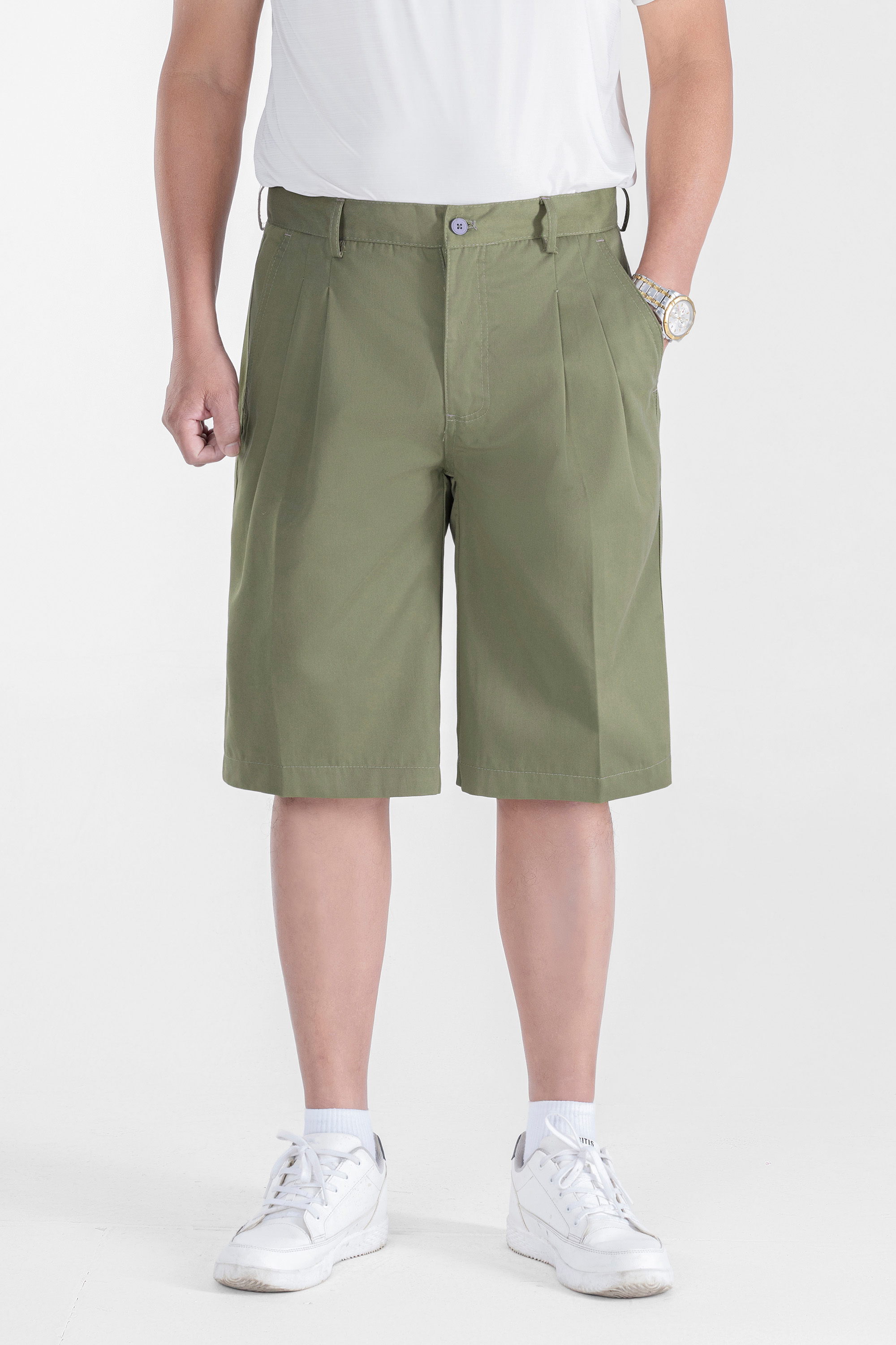 Quần Soọc Kaki 2 Li Nam Trung Niên ANCHI Dáng Suông Dài Qua Gối Màu Vỏ Đỗ