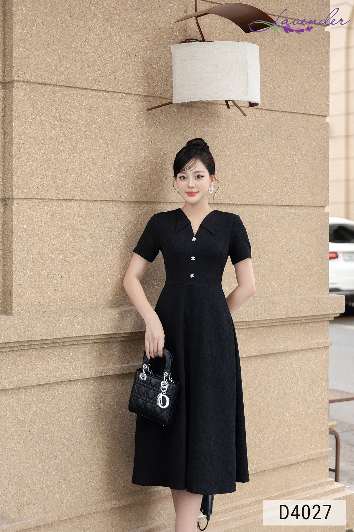 Đầm xòe đen cổ đức cách điệu tay ngắn D4027_thumbnail_3