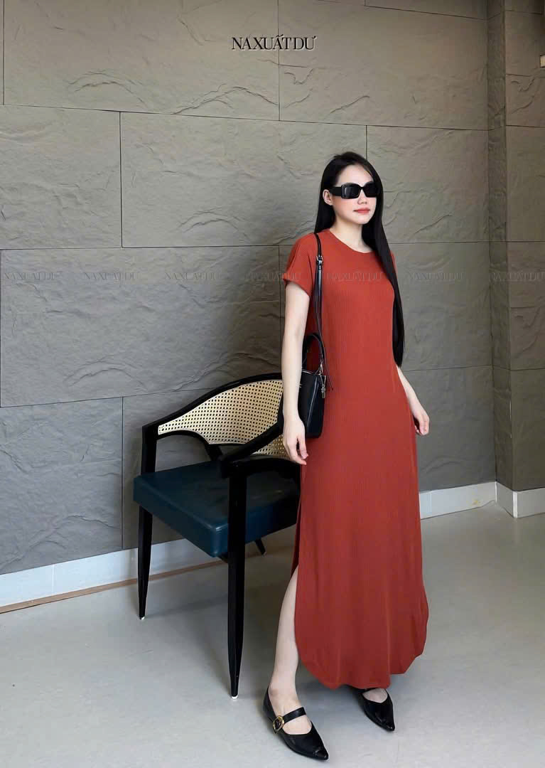 Đầm dài suông xẻ tà nữ " GÂN LEN " - D86 (SALE)