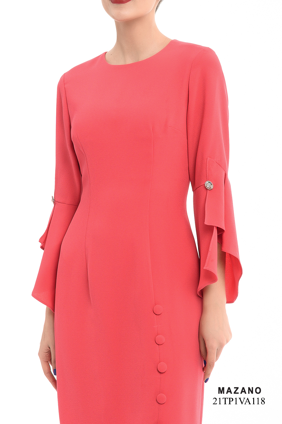 Đầm cam ôm tay loe đính cúc dọc sườn_thumbnail_4