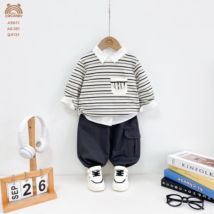 Áo thun dài kẻ ĐEN BE túi ngực_thumbnail_1