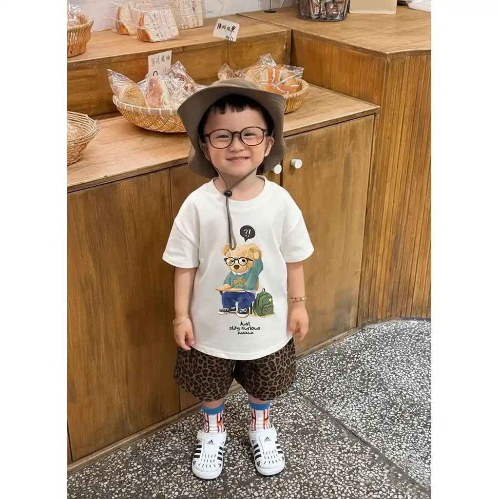 Áo thun bé trai Gấu Teddy học bài Kado vải cotton thoáng mát form rộng nhiều màu 2922_thumbnail_5