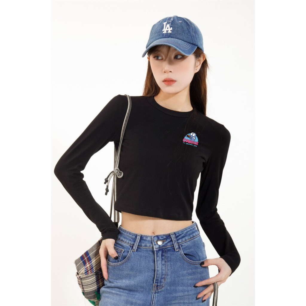 Áo croptop tay dài nữ màu đen/ trắng in hình nhiều mẫu - Áo thun dài tay Loza - G0198_thumbnail_13